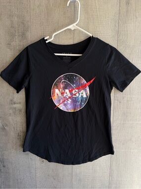 Awake NASA Black V-Neck Women’s Graphic Print Small Short Sleeve T Shirt Top